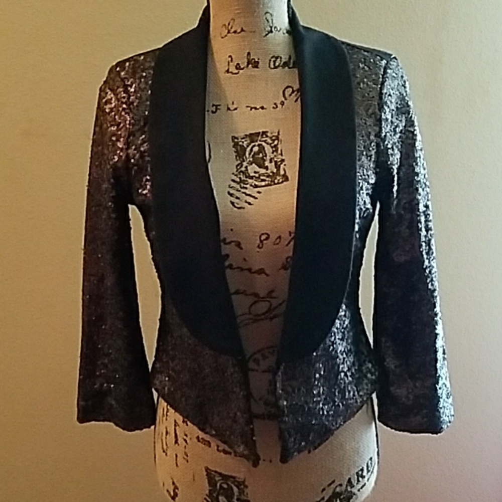 Sequin Blazer, Black w/ Gold Sequins
